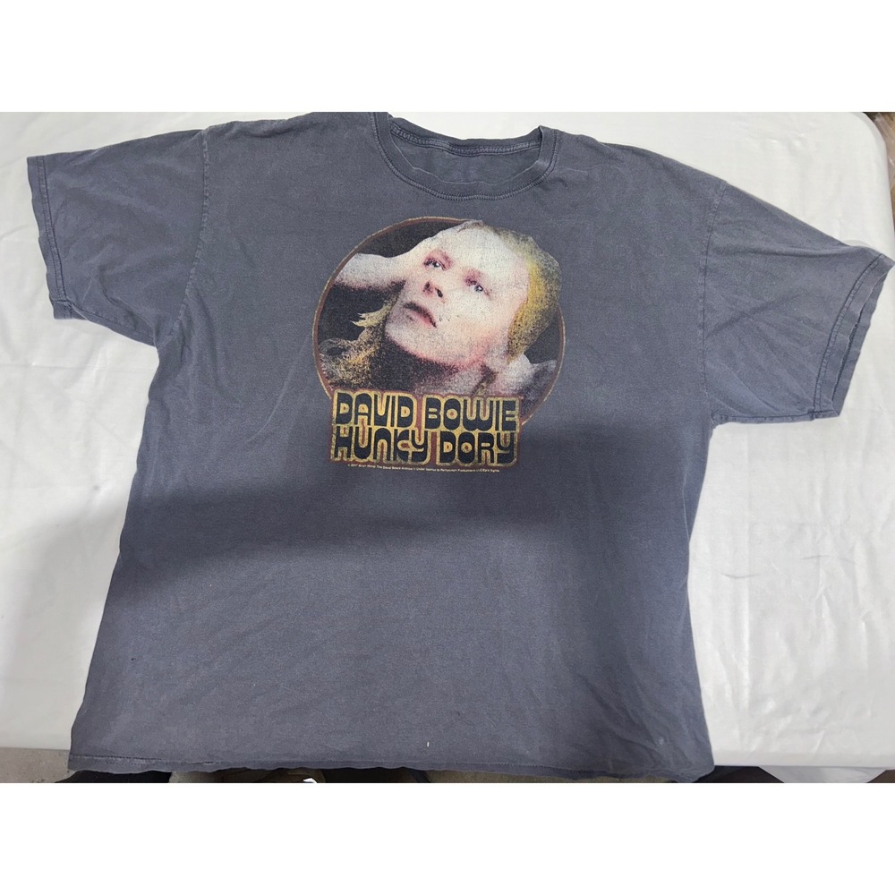 David Bowie Hunky Dory Graphic T-Shirt Charcoal Gray Rock Band Tee Large